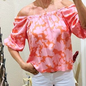 Sanctuary Pink and Orange Melon Floral Blouse